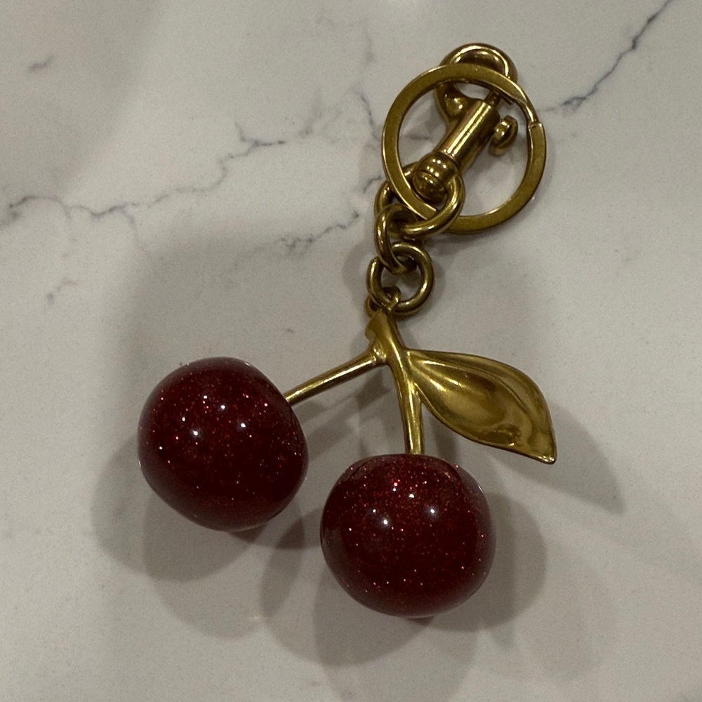 Gold Cherry Keychain with Sparkling Red Enamel Cherries